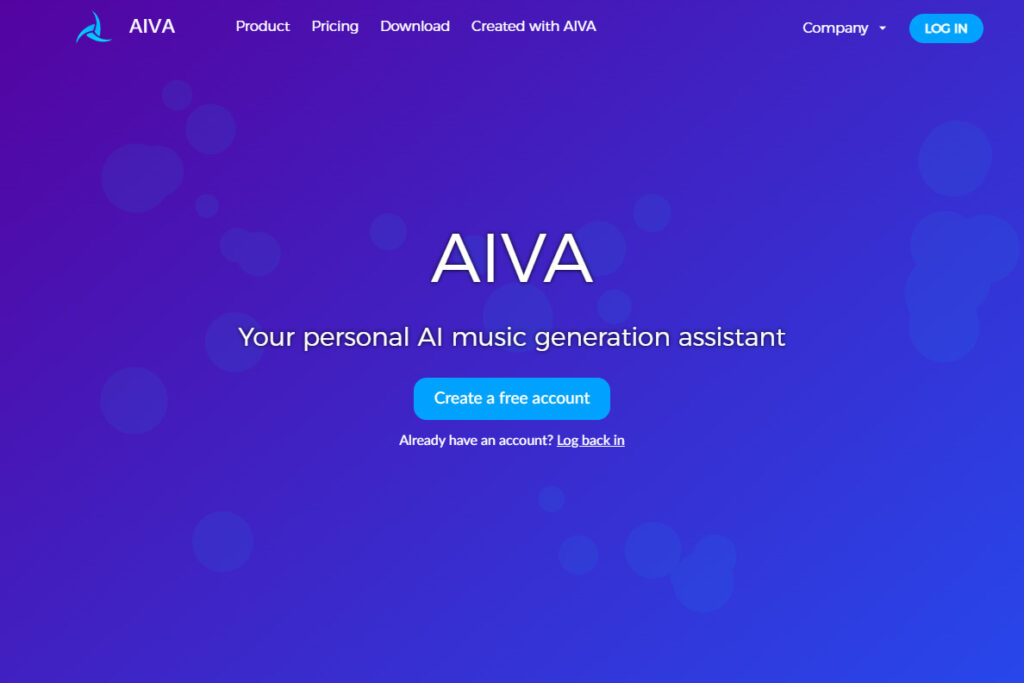 AIVA Screenshot KI-Musikgenerator